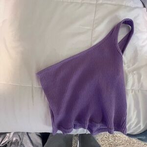 Purple One-Shoulder Ribbed Top